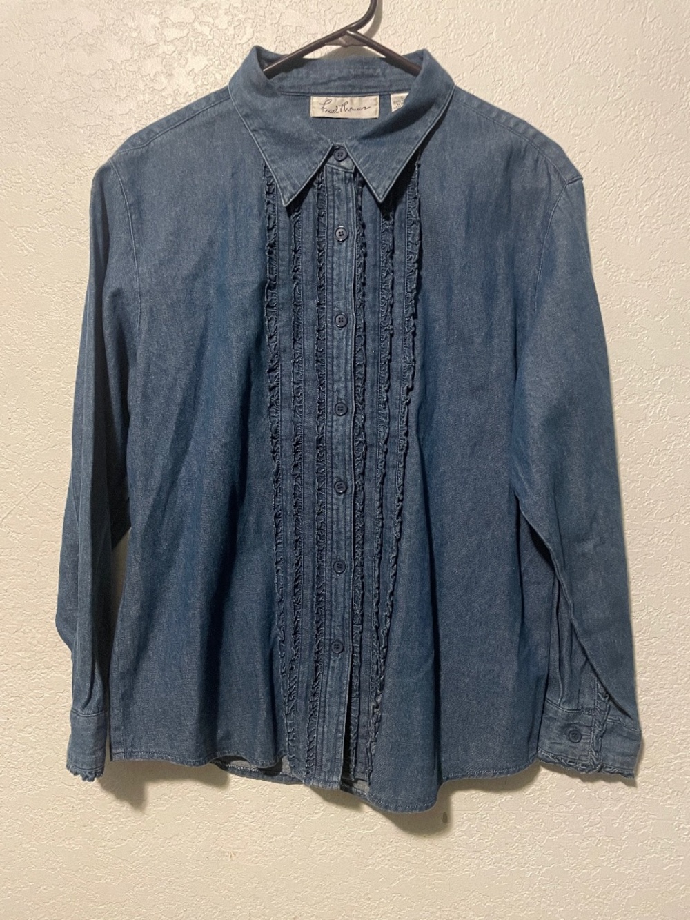 NWT Vintage FRED THOMAS Denim Chambray Tuxedo Front Top SZ L